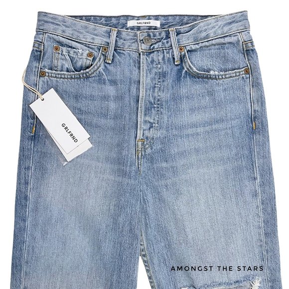 GRLFRND The Mica Distressed High Waisted Straight Leg Blue Jeans - Picture 7 of 11